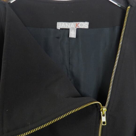 Jana Kos Black  Asymmetrical Zipper Black Short Sleeve Midi Dress Size 8 NWT - Picture 3 of 7
